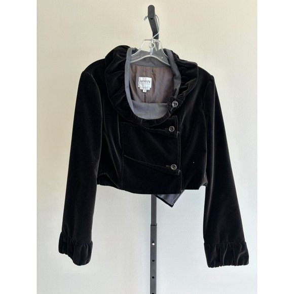 Armani Collezioni Women's Black Velvet Cropped Jacket Size 10 #16496